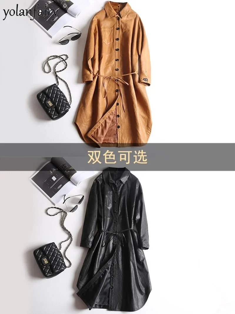 Imagem -05 - Jaqueta de Couro Real para Mulheres Roupas de Pele Carneiro Moda Trench Coat Senhoras Midium Casual Blusão Feminino Jaqueta de Couro Fcy1926