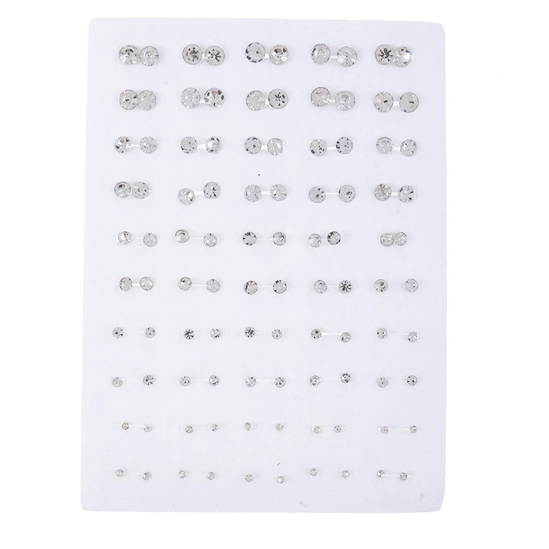 36Pairs/set Mixed Size Silver Color Crystal Stud Earrings Set Women Plastic Stud Earrings Sets For Girl Jewelry Party Gifts