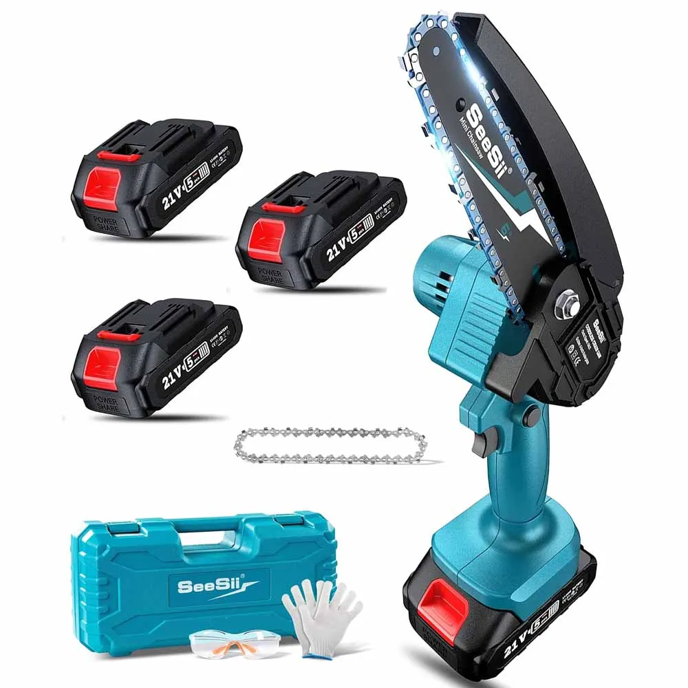 

Seesii Mini Chainsaw Cordless 6-inch Handheld Electric Power Chain Saw with 3 Batteries for Tree Trimming Wood Cutting Best Gift