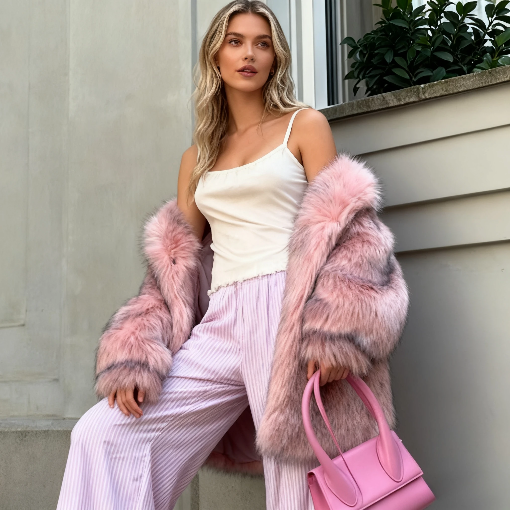 معاطف من الفرو الصناعي الوردي سترات نسائية متوسطة الطول معطف سميك دافئ ملابس الشارع سترات عمل ملابس خارجية غرزة مفتوحة للخريف والشتاء #1