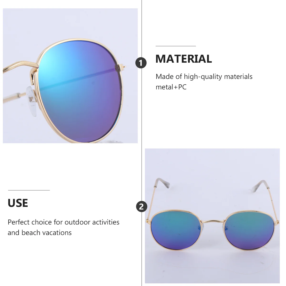 

2Pcs Retro Circular Sunglasses Premium Fashion Eyewear for Women and Men Cool Metal Frame Shades Outdoor Beach Wear Stylish Sun