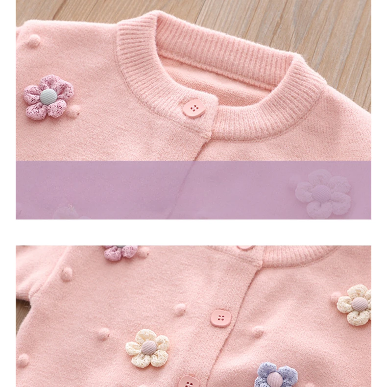 Children\'s Sweaters Polka Dot Handmade Flower Knitwear Kids Clothes Girls Toddler Cardigan Winter Clothes for Girls