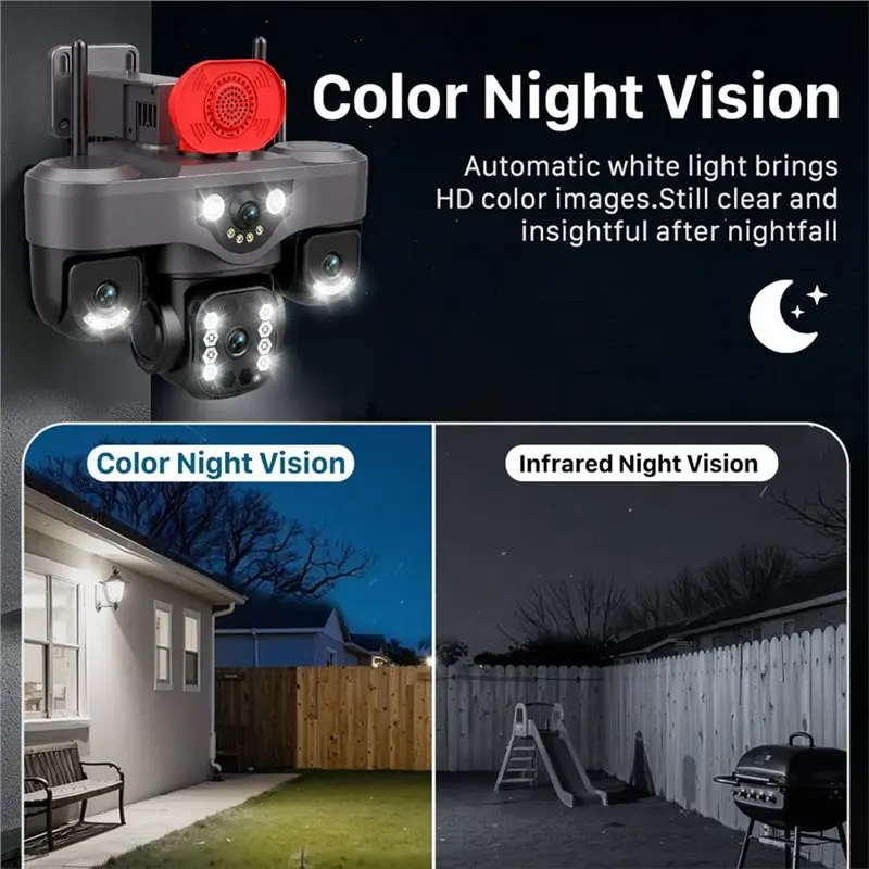 Extensive Sale Outdoor Wireless Wifi IP Camera 8MP 4-Lens 4-Screen AI PTZ Tracking Security CCTV Video Surveillance EU Plug