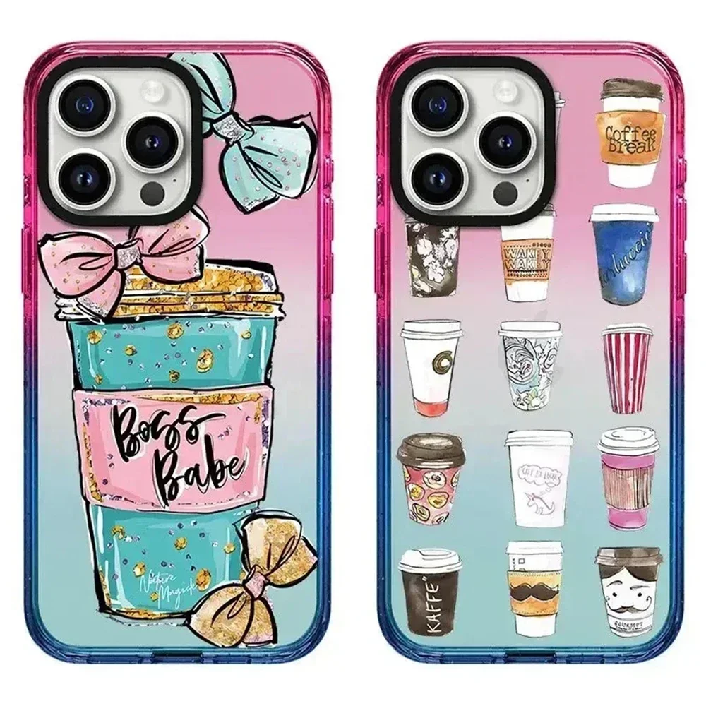 

2.0 Acrylic Colorful Border Coffee Cup iPhone 11 12 13 14 15 Pro Max Case - Protective iPhone Case