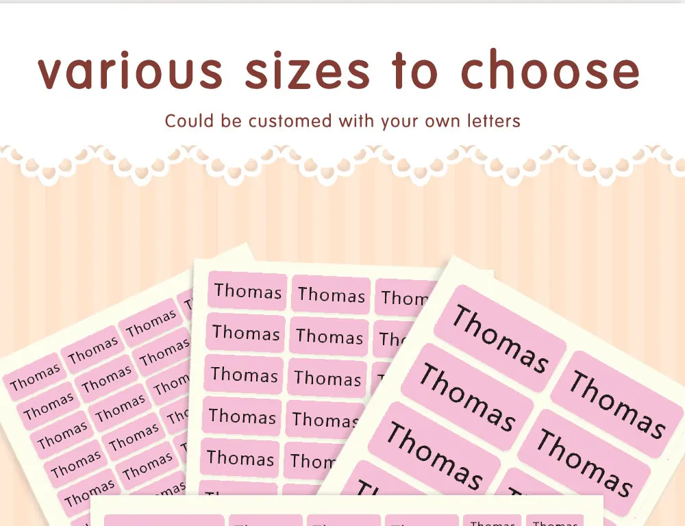 3Size Pink Sticker Custom Personal Name Stickers Personalized Waterproof Tag Label For Scrapbook School Stationery Water Bottle
