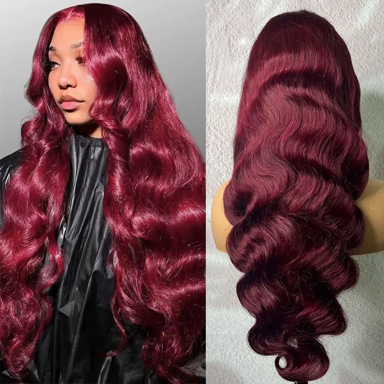 

Парик из 100% натуральных человеческих волос, 40-50 дюймов, 99J, волнистый, бургундский, с HD-кружевом 13x6, бразильский, влажный и волнистый, с кружевной передней частью