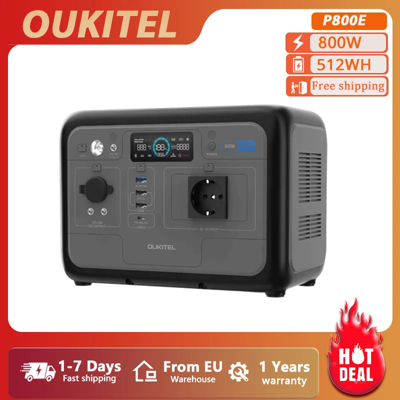 OUKITEL P800E Portable Power Station 800W 512Wh LiFePO4 Battery Solar Generator, Home Backup&Outdoor Camping Mobile Power Supply