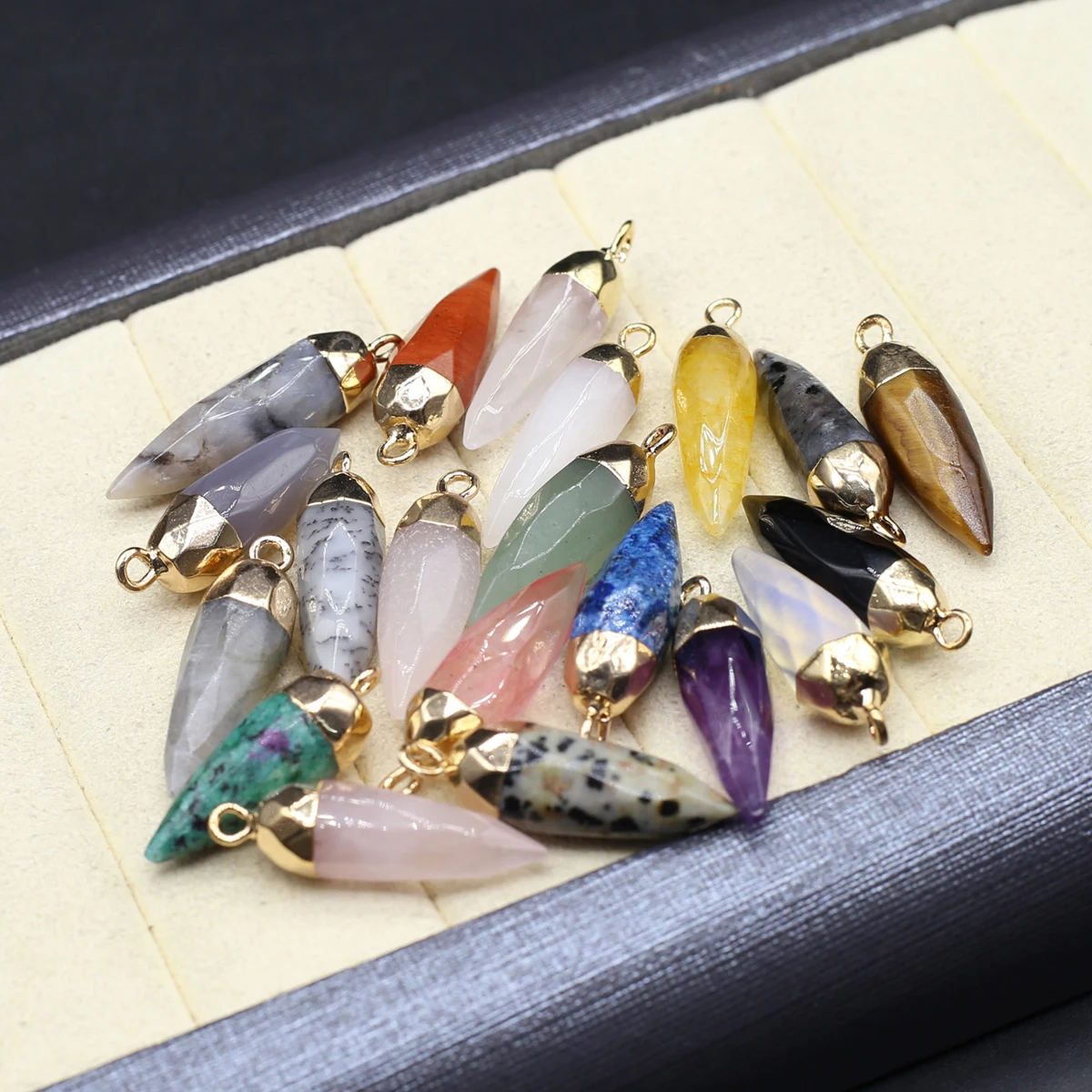 10PCS Natural Semiprecious Stone Random Color Bullet Head Cut Pendant 27x8mm Jewelry Making DIY Necklace Earring Accessories