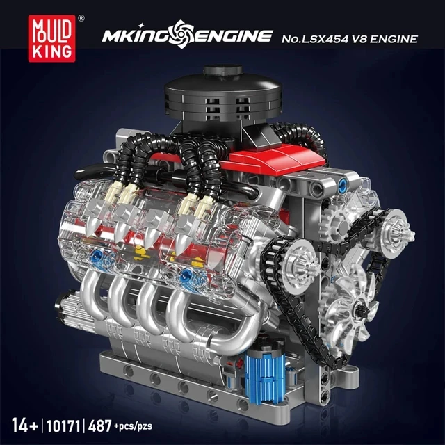 MOULD KING 10171 Technical Motorized LSX454 V8 Engine Building Block Toys Educational Car Bricks Children MOC Toys Gift For Kids