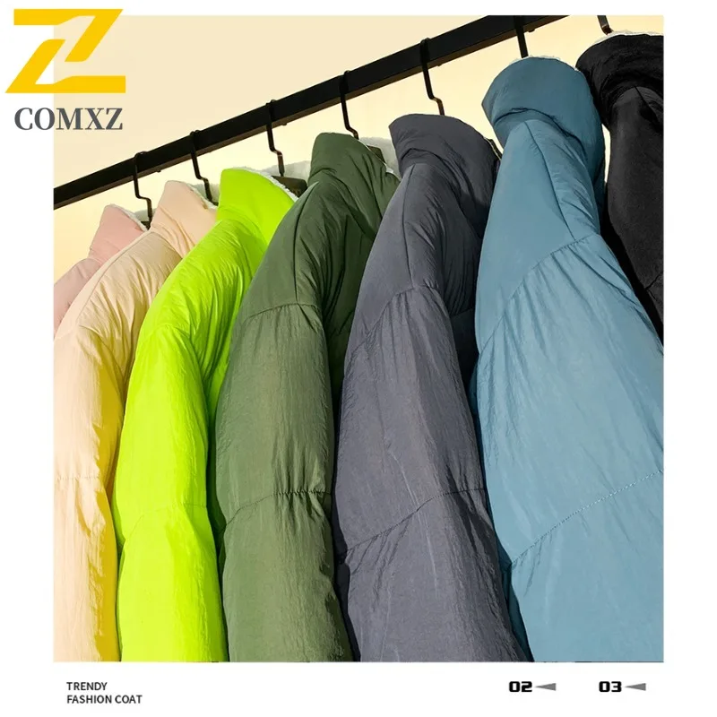 COMXZ Mens Winter Jacket Solid Color Korean Style Ski Trip Warm Snow Adventure Fleece Jacket  Windproof Design Padding Coat