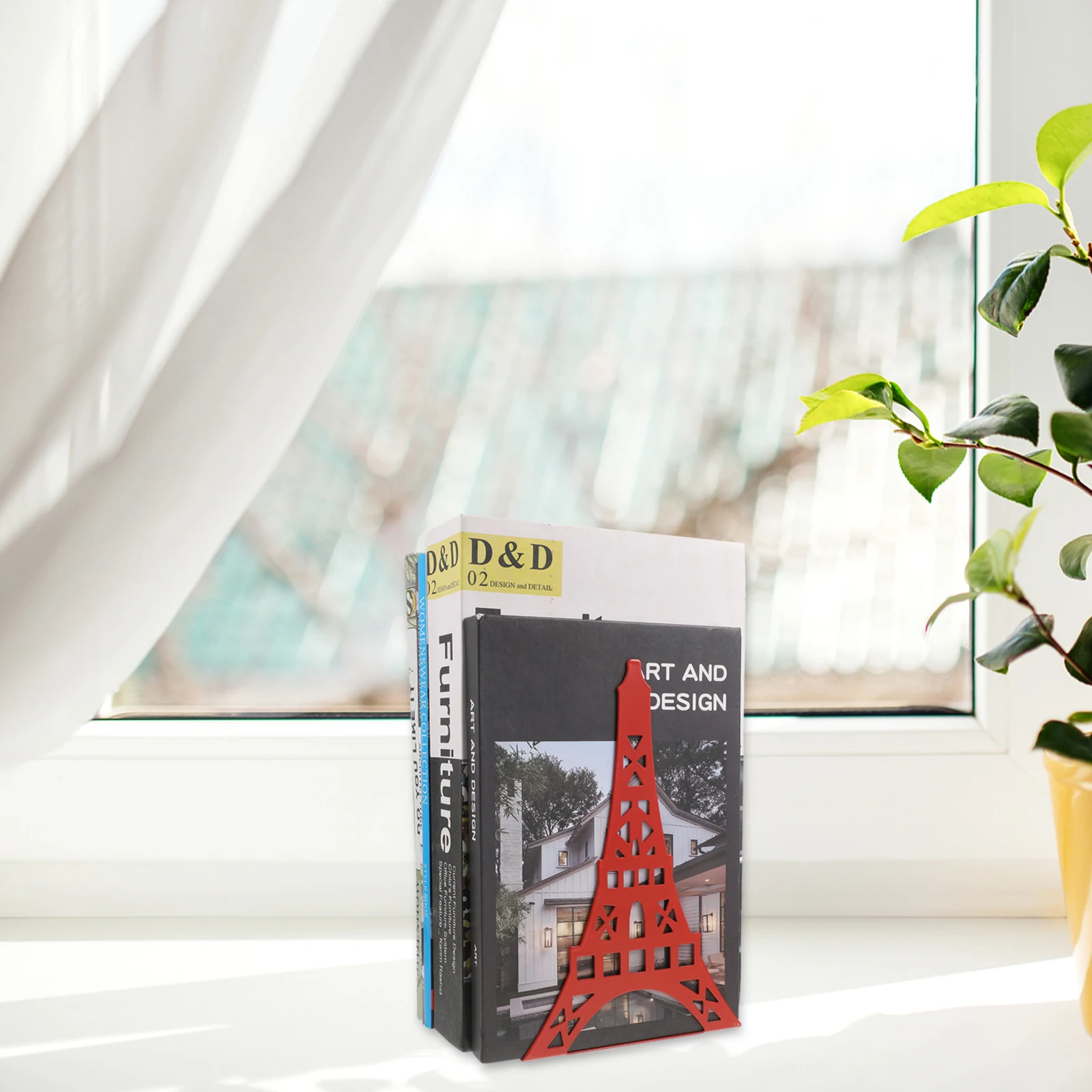 

2Pcs Metal Iron Tower Bookends Sturdy Desktop Organizers Reusable Crafted Shelf Bookstands