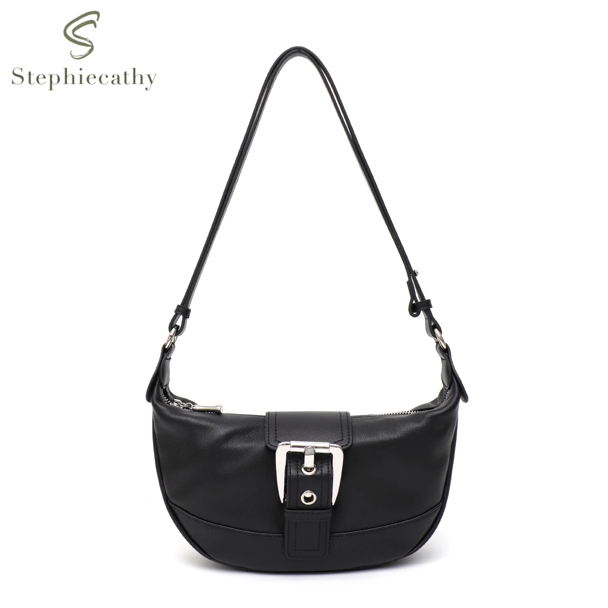 

SC Luxury Design Women's Genuine Leather Hobo Shoulder Bag Fashion Buckle Half moon Handbags Cross body Punk Daily Casual Purse