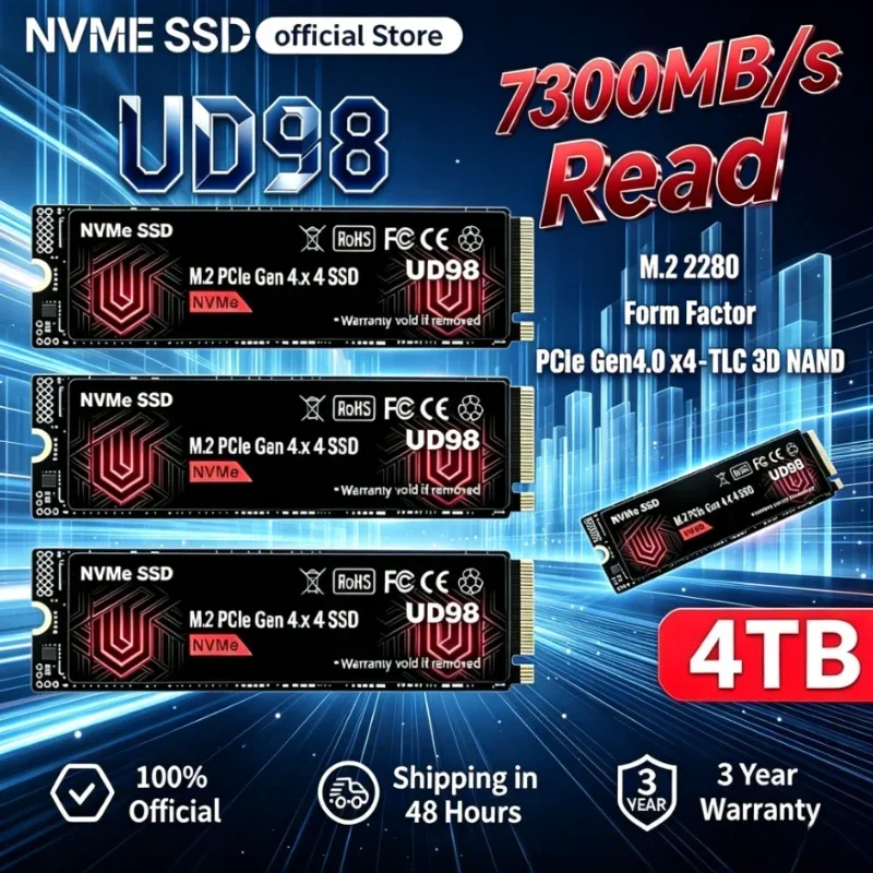 UD98 NVMe SSD PCIe Gen4.0 X4 M.2 2280 TLC 3D NAND Internal Solid State Drive 500GB 1TB 2TB 4TB Desktop PC Gaming