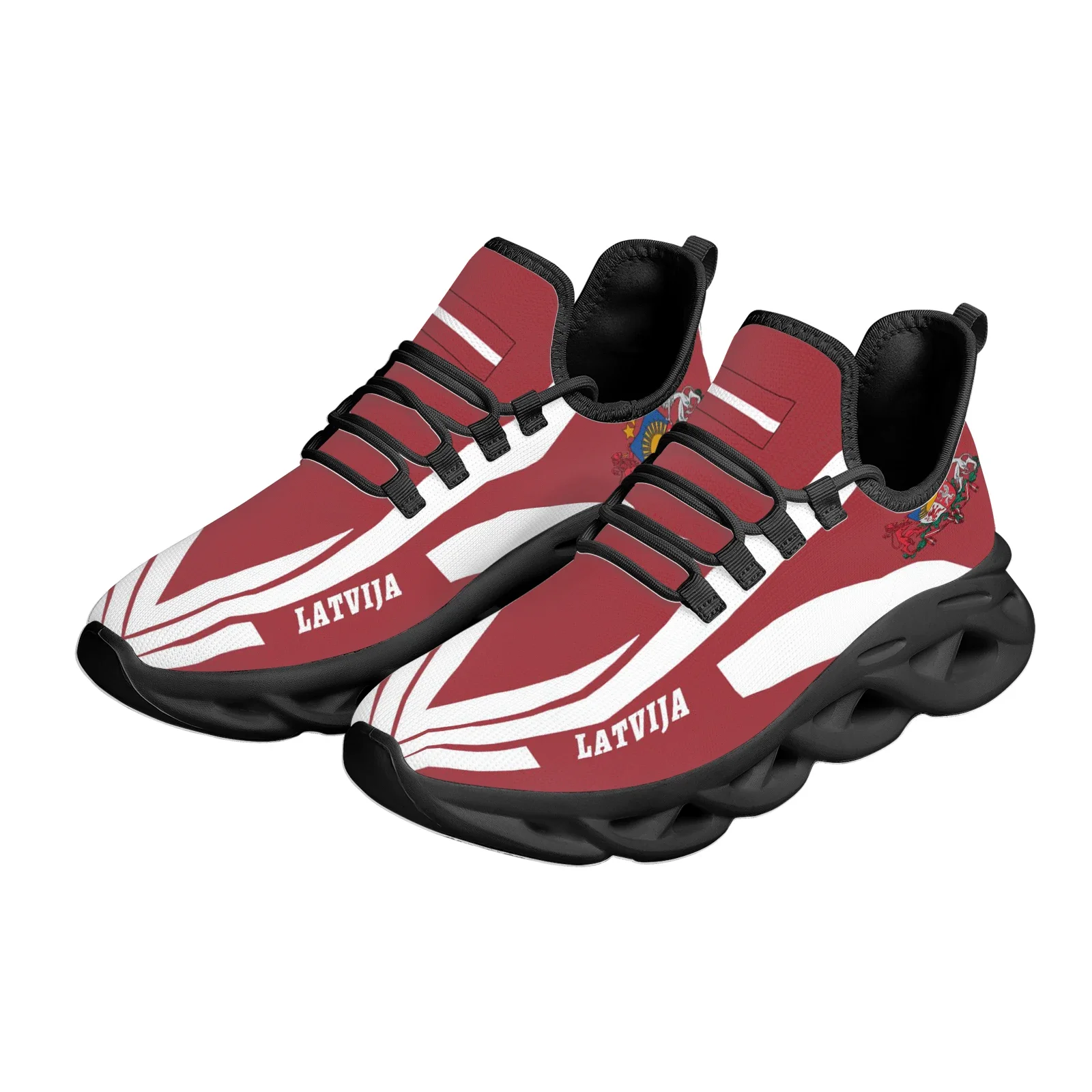 Red And White Latvia Country Flag Design Thick-soled Blade Shoes Lightweight Outdoor Shockproof Sports Shoes Zapatos