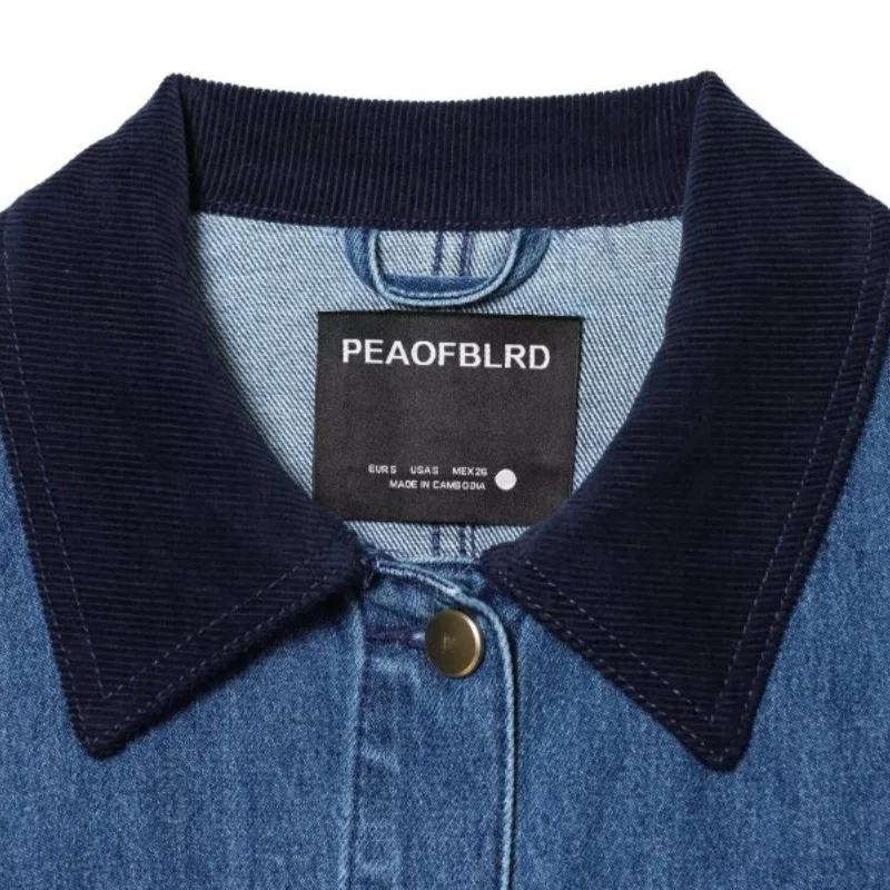 여성 데님 재킷 코듀로이 칼라 빈티지 패치워크 청자켓 긴팔 캐주얼 오피스룩 데일리 워크웨어