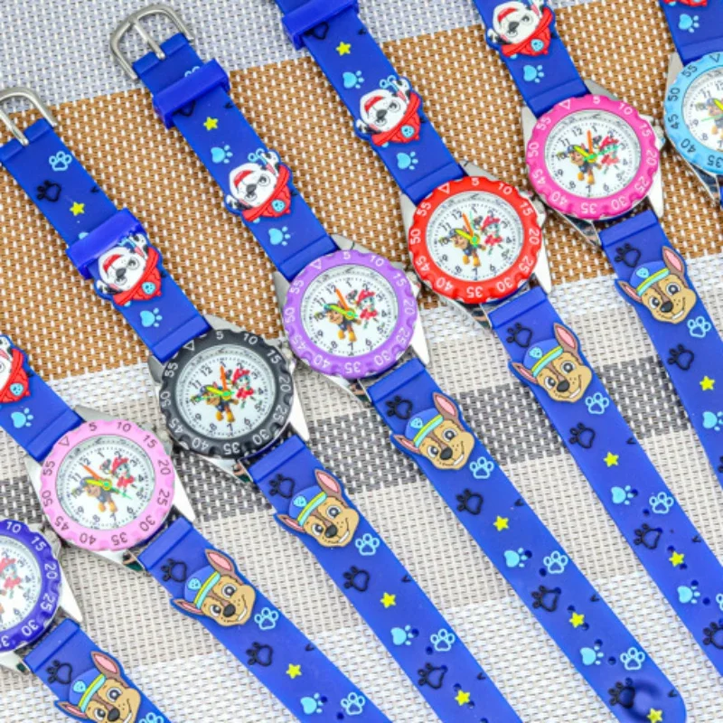 PAW Patrols Quartz Watch for Kids Girls Boys Leather Wristwatch Anime Figure Chase Marshall Skye Cosplay Casual Luminous Watches