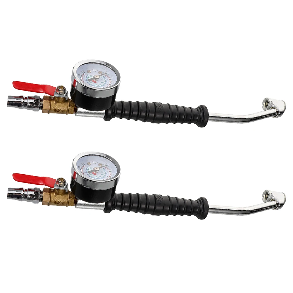 

2Pcs Tire Inflator Air Chuck Extended Nozzle Pressure Gauge Heavy Duty Truck Rv Car Quick Connect Inflator Tool Portable Air