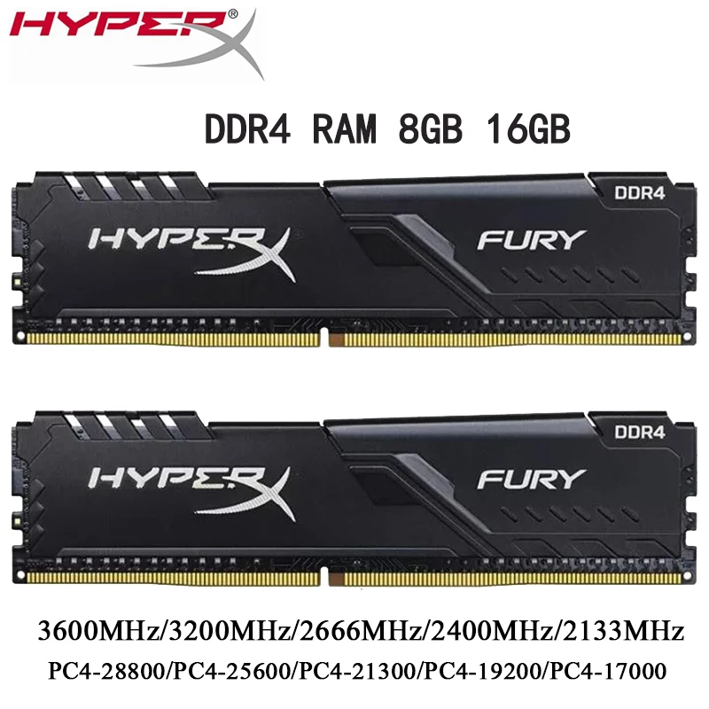 

HyperX DDR4 FURY RAM DDR4 4GB 8GB 16GB 32GB 3600MHz 3200MHz 2400 2133 2666MHz Desktop Memory PC4-25600 21300 19200 28800 288Pin