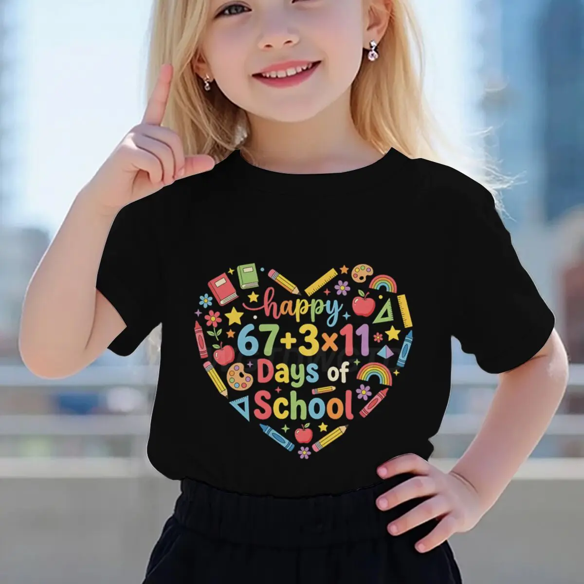 

Футболки с принтом карандашей и сердечек «Счастливых 100 дней в школе» для детей, забавные футболки для мальчиков и девочек, хлопковая уличная одежда с короткими рукавами