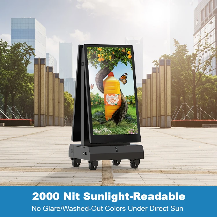 Screenage Double Sided Display IP66 Waterproof Outdoor 2000Nits Portable Battery Powered Digital Signage Lcd Touch Screen Poster