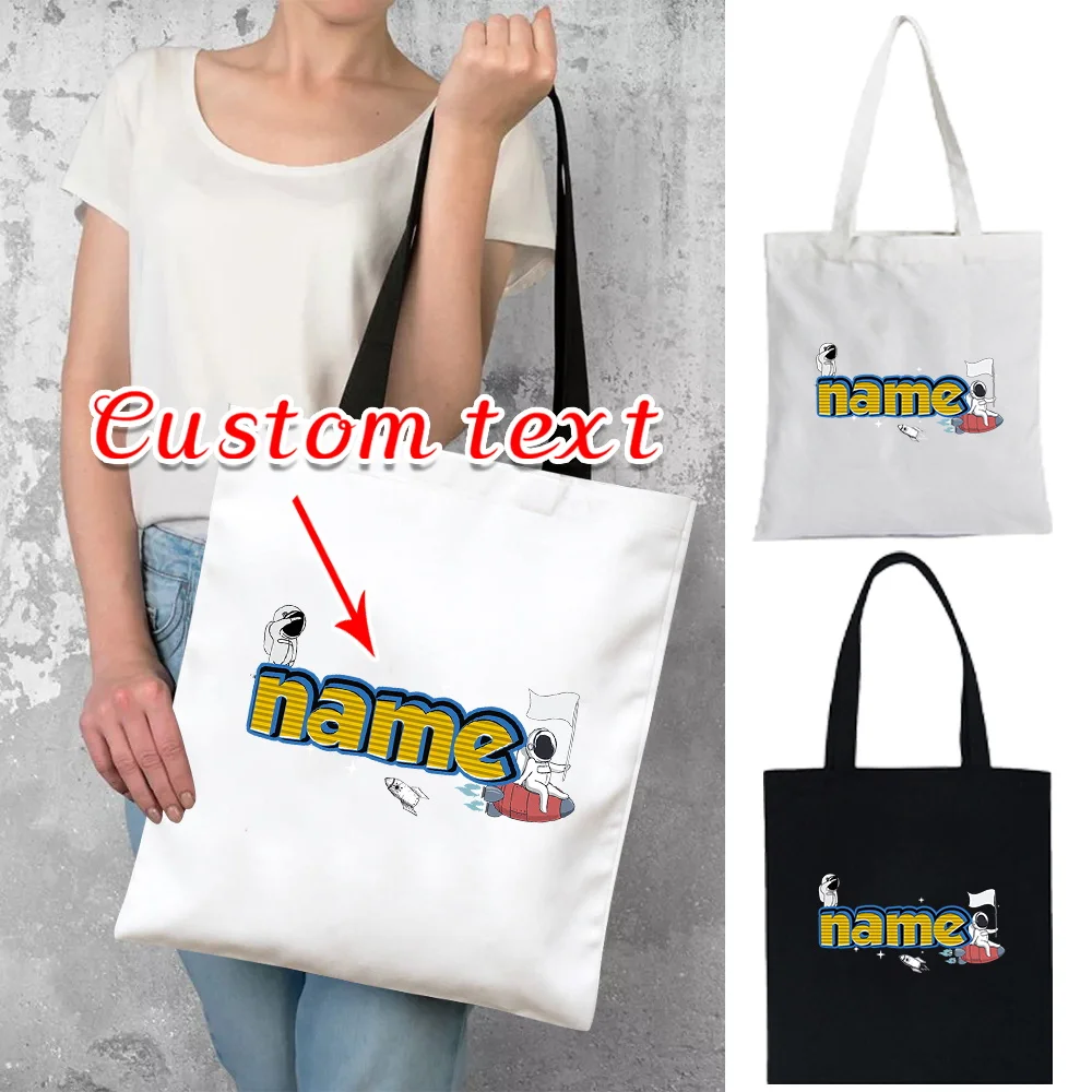 

Personalized Customization Name Shopping Bag Women's Canvas Handbag Casual Shoulder Bag Large Capacity Commuting Storage Bag