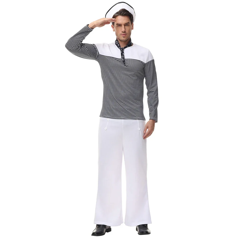 

Nautical Navy Sailor Couple Costume Stage Performance Dress Up Sailor Costume Halloween Cosplay Nautical Navy Sailor Clothes