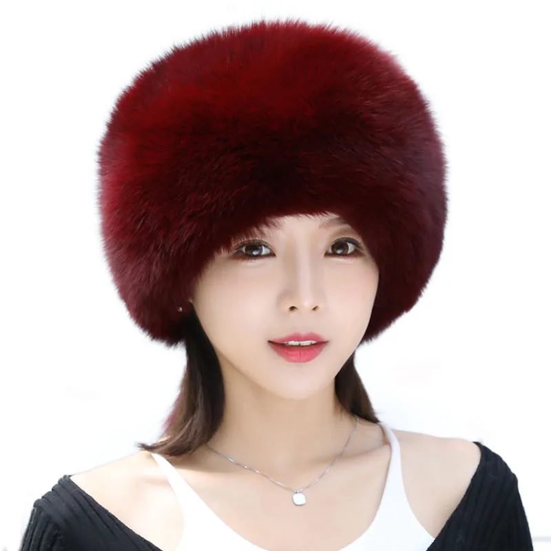 

2025 New Women Natural Fox Fur Hat Russian Ushanka Hats Winter Thick Warm Ears Fashion Bomber Hat Lady Genuine Real Fox Fur Cap