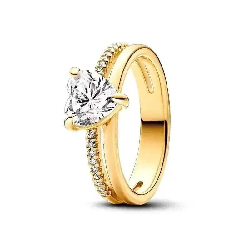 Heiß begehrter Ring aus 925er Sterlingsilber, exquisite Goldserie, funkelnder herzförmiger Kronenring, modischer Charm-Schmuck als Geschenk.