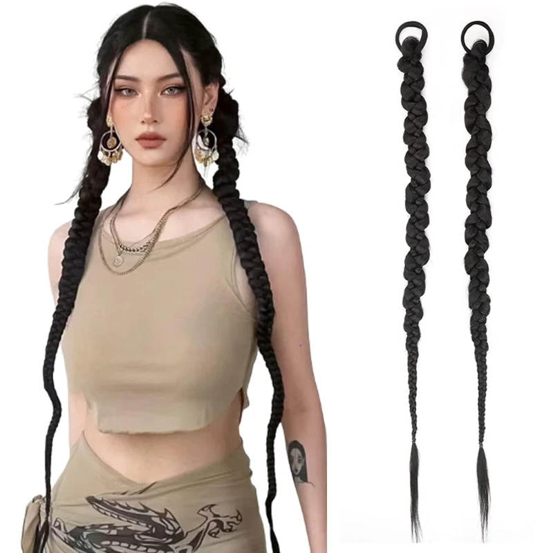 Fashion  Braided Ponytail Hair Extensions with Hair Ties for Women Twist Braid Personality Hot Girl Kink Braid Hip Hop Girl