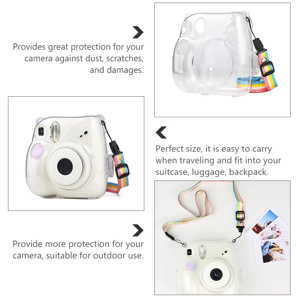 

Transparent Camera Case Protector With Shoulder Strap Dustproof Scratch Resistant Travel Friendly Fits Mini 7 Portable