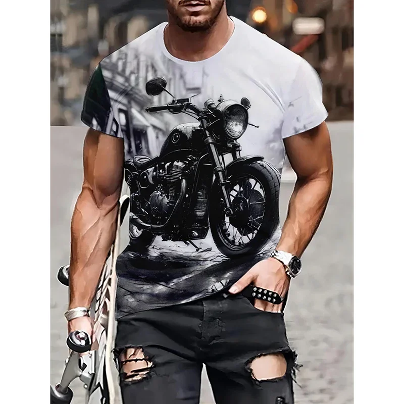 

New 2024 Fashion Men's T-shirts Cool Motorcycle 3D Digital Printing Summer Tshirt Plus Size Loose Casual Tee Everyday Streetwear