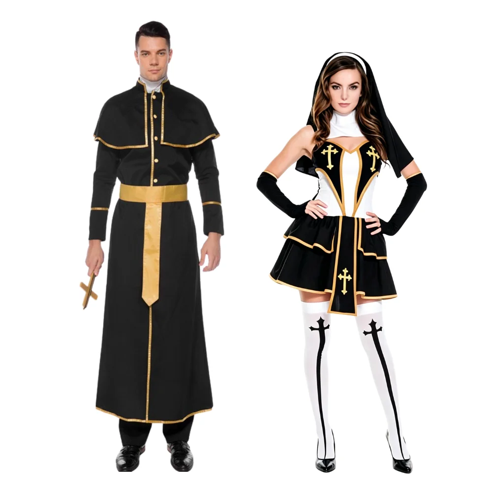 Costume de Nonne d'Halloween pour Adulte, Déguisement de Prêtre Missionnaire pour Homme, Costume de Prêtre Vierge Marie pour Spectacle