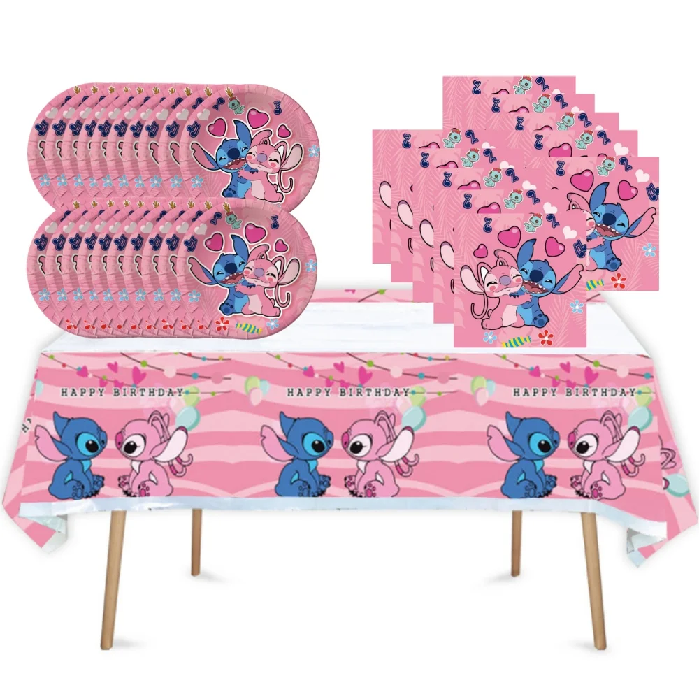 Pink Stitch Party Supplies for Girls, 20 Plates, 20 Napkins, 1 Tablecloths, Baby Shower Decorations, Birthday Party, 41 PCs/Set