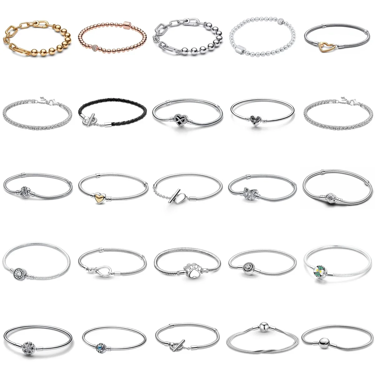 Potdemiel Original 925 Sterling Silver For Women Charm Bead Bracelet Butterfly Claw Print Rose Chain Luxury Jewelry Gift