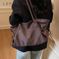 LEFTSIDE Trendy Women's Big Soft Cloth Shoulder Bag Solid Color 2025 Spring Y2k Casual Simple Handbags Shopper Shopping Bags