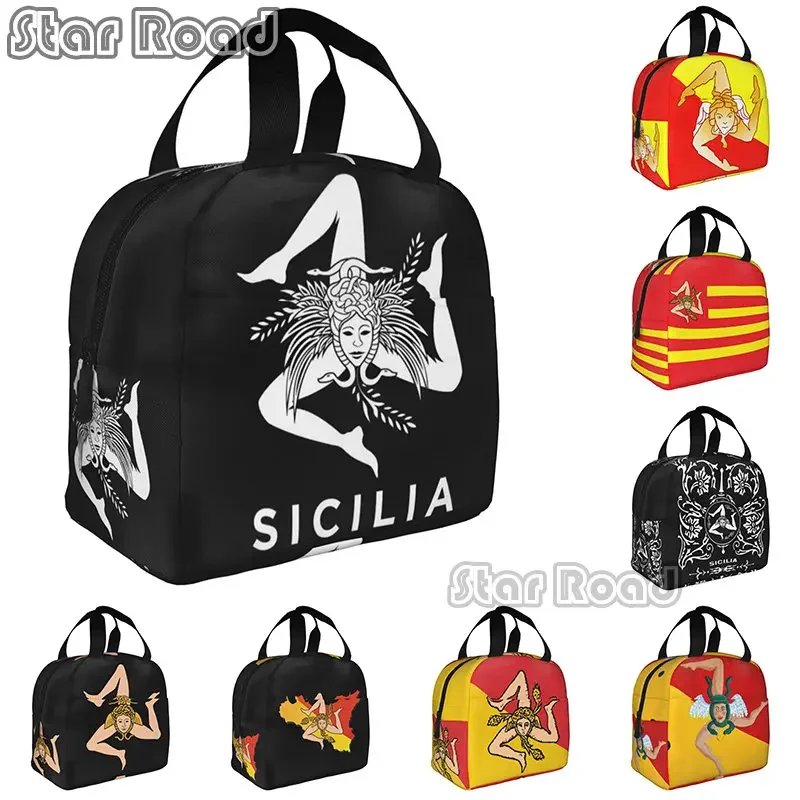 Italy Sicily Flag Lunch Bag Sicilian Bandiera Portable Cooler Thermal Insulated Lunch Box for Women Kids School Food Picnic Bags