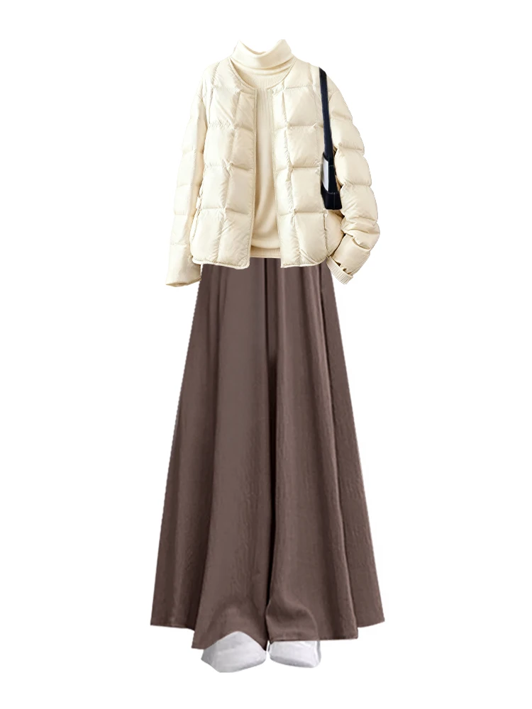 Warm Thiened Winter New Sle Korean round Ne ort Coat Base irt Casual Skirt Pants Tee Piece Set Anti-aging