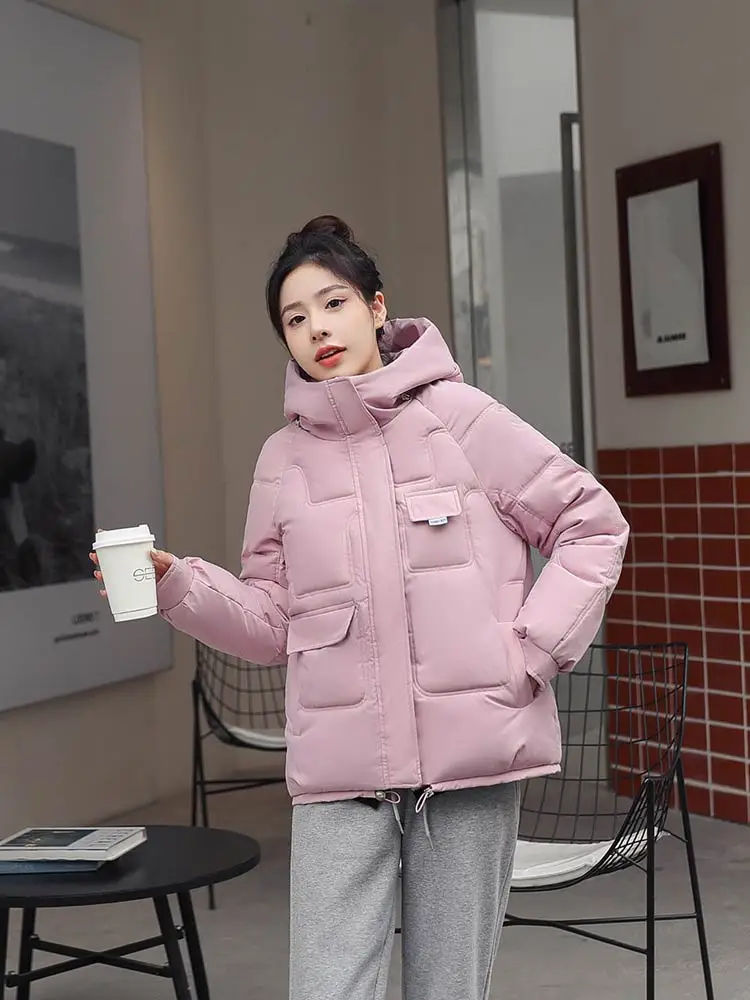 Vielleicht New 2022 Women Short Jacket Winter Thick Hooded Cotton Padded Coats Female Korean Loose Puffer Parkas Ladies Oversize