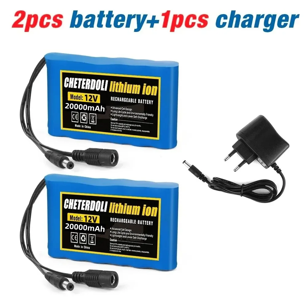 NEW Rechargeable Battery 12V 20Ah Protection Plate 18650 Lithium Battery Pack Capacity DC 12.6V CCTV Cam Monitor with Charger