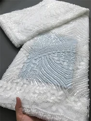 African Lace Rhinestone Beaded Fabric Nigerian French Mesh Fabrics Lace High Quality 2026 for Women Wedding Dresses 5Yards4024