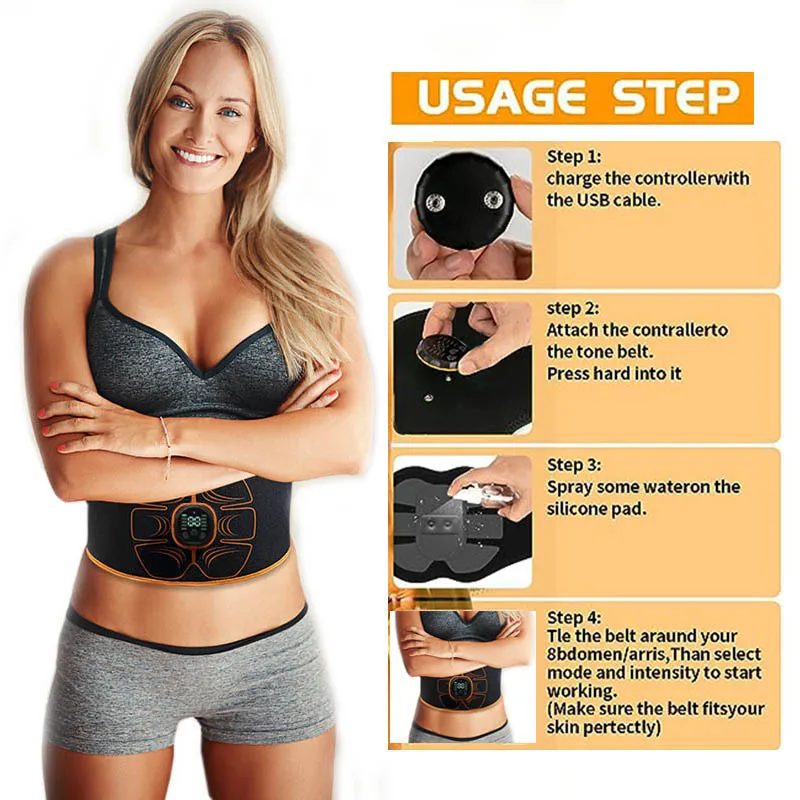 EMS Muscle Stimulator Belt Trainer Smart Abdominal Training Belts Electric Body Weight Loss Slimming Massage Device USB Recharge