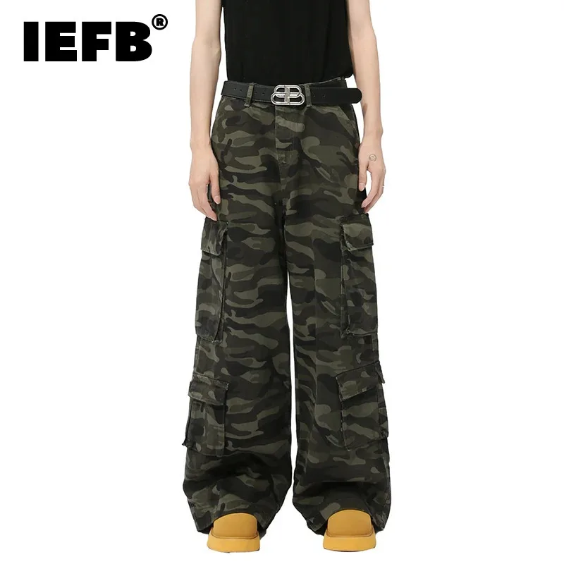 

IEFB Niche Design Men's Jeans Washed Camouflage Multi-pockets Straight Wide Leg Male Droop Denim Pants New Stylish 2024 9C7375