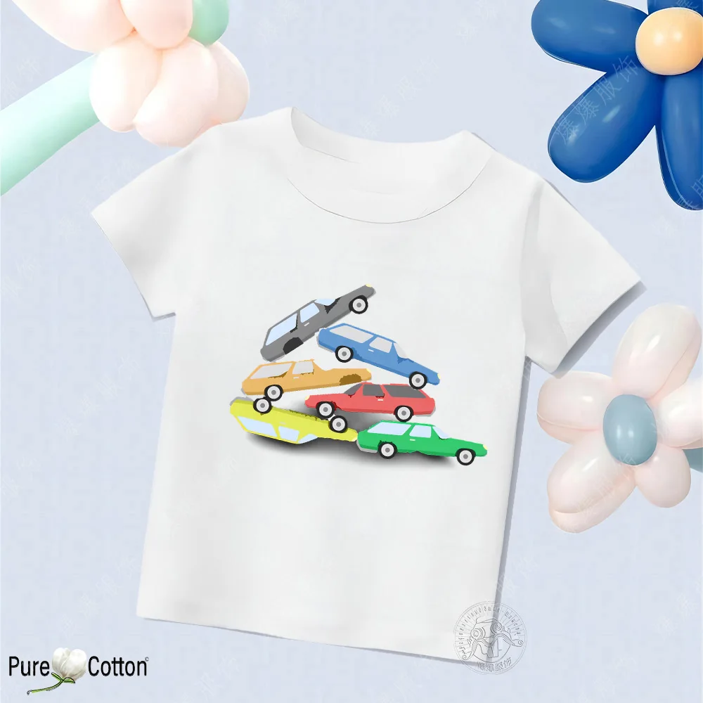 Summer children's cotton short sleeve T-shirt Boys Children's clothing 2D cartoon car print pure cotton round neck T-shirt tops