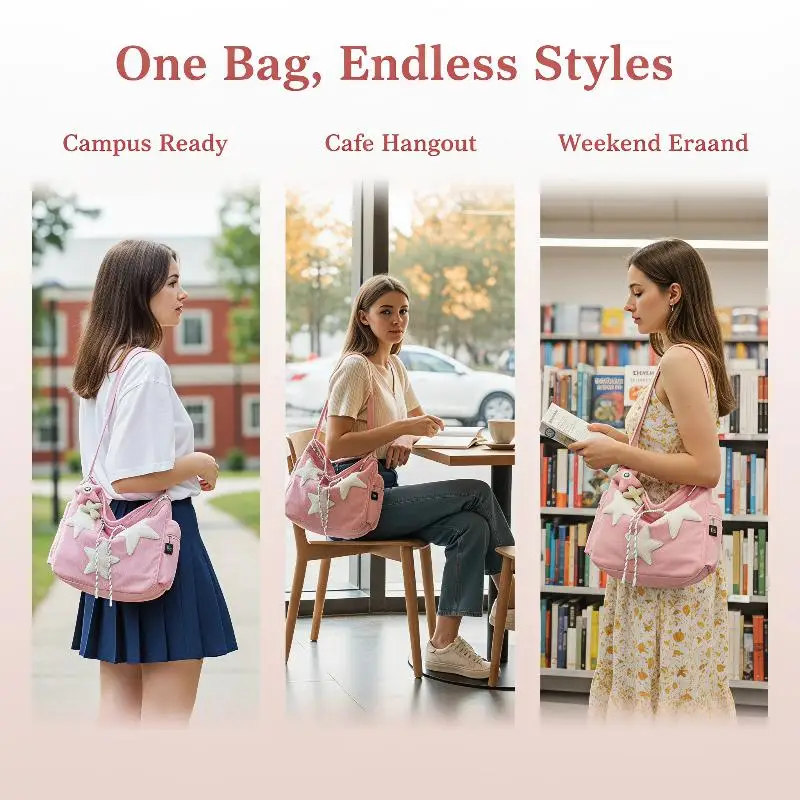 Cute Machine Washable Corduroy Shoulder Bag Large Capacity Commuting Tote Crossbody Bag for Students Office Workers