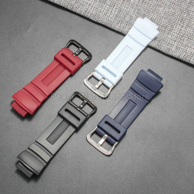 أسود أحمر أزرق الراتنج حزام ساعة اليد مرنة الجلد ودية الفولاذ المقاوم للصدأ مشبك 16 مللي متر لفرقة كاسيو AW591/590/5230 AWG-M100/101