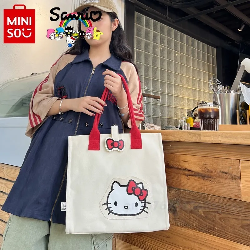 MINISO 2024 New Women's Handbag Fashionable High Quality Women's Shoulder Bag Cartoon Casual Large Capacity Girl Shopping Bag