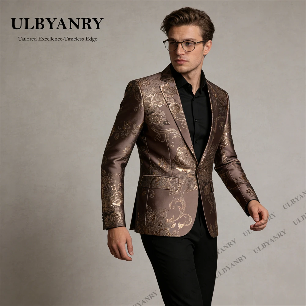 ULBYANRY Fashion Men's Luxury Suit Blazer Gold Thread Embroidery Stand - Up Collar Suit Jacket for Date Performance Party L-6XL