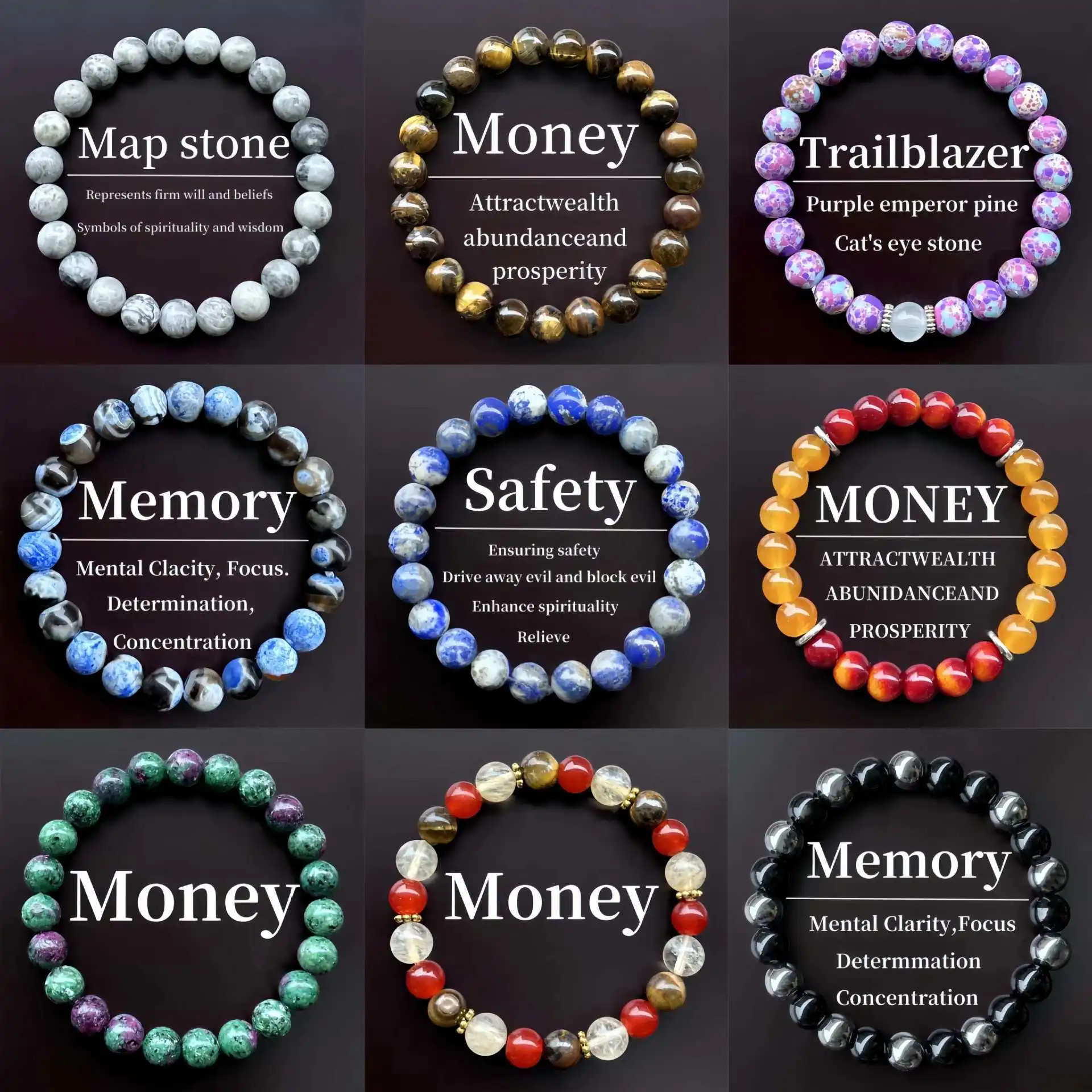 Natural Stone Bracelet Prosperity Abundance Healing Beads Bracelet for Success Relaxation Strength Health Good Luck Jewelry Gift