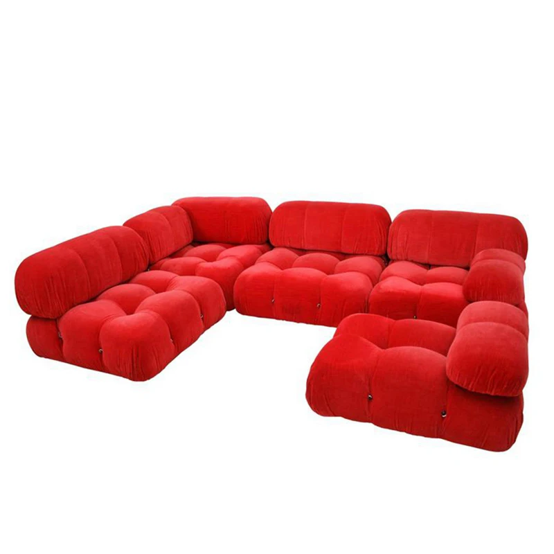 

Fabric buckle freehand Nordic space small apartment French three-person living room medieval simple module double sofa