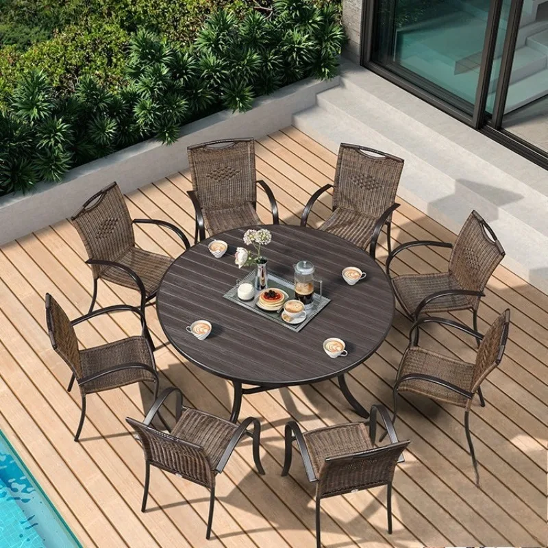 Yard table and chair combination outdoor rattan chair courtyard dining table leisure round table garden rattan chair